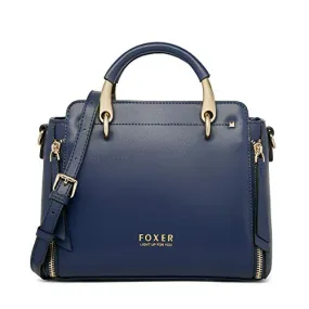 FOXER Handbags for Women, Genuine Leather Tote Bag, Dark Blue