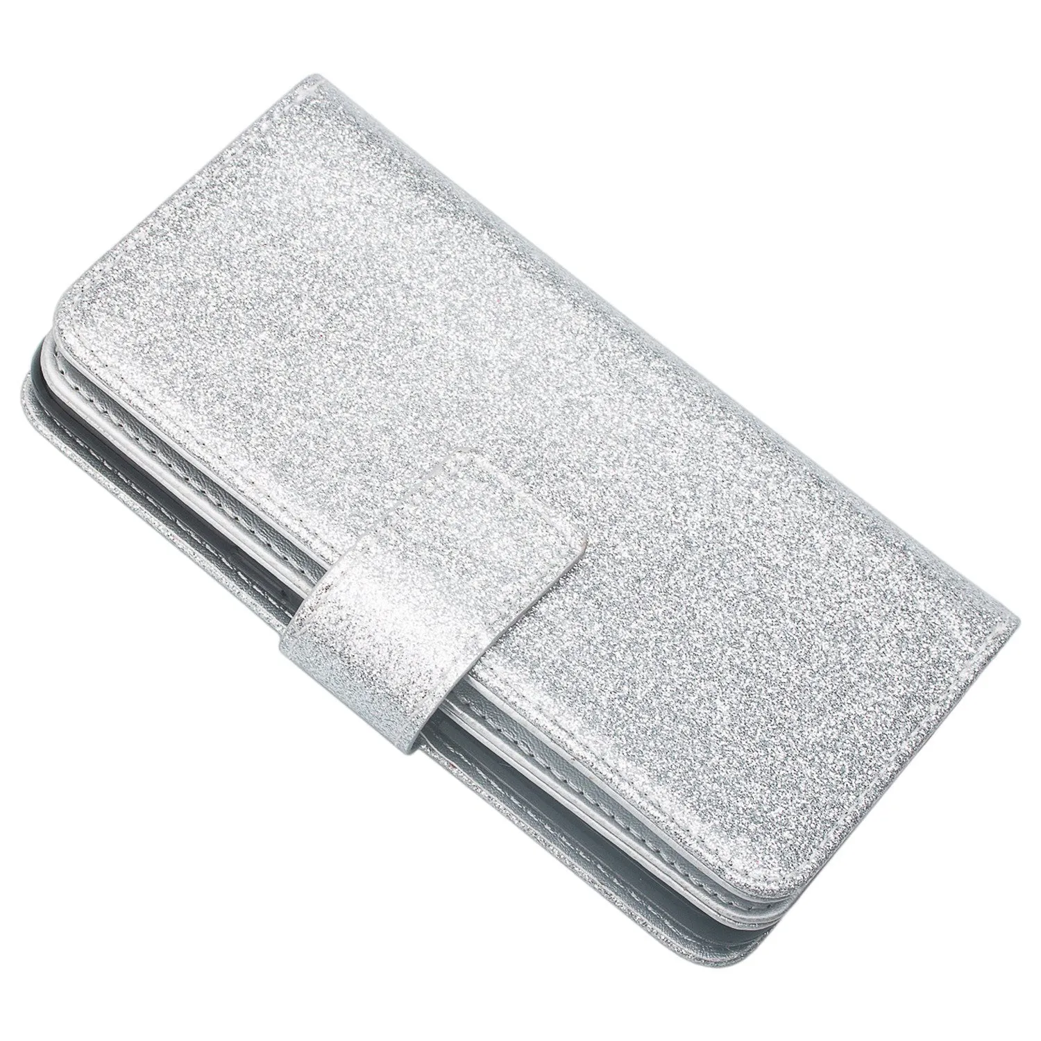 Galaxy S8 Case, Samsung Galaxy S8 Case, Glitter Faux Leather Flip Credit Card Holder Wrist Strap Shockproof Protective Wallet Case Clutch for Samsung Galaxy S8 - Silver