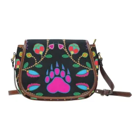 Geometric Floral Fall - Black Saddle Bag/Small