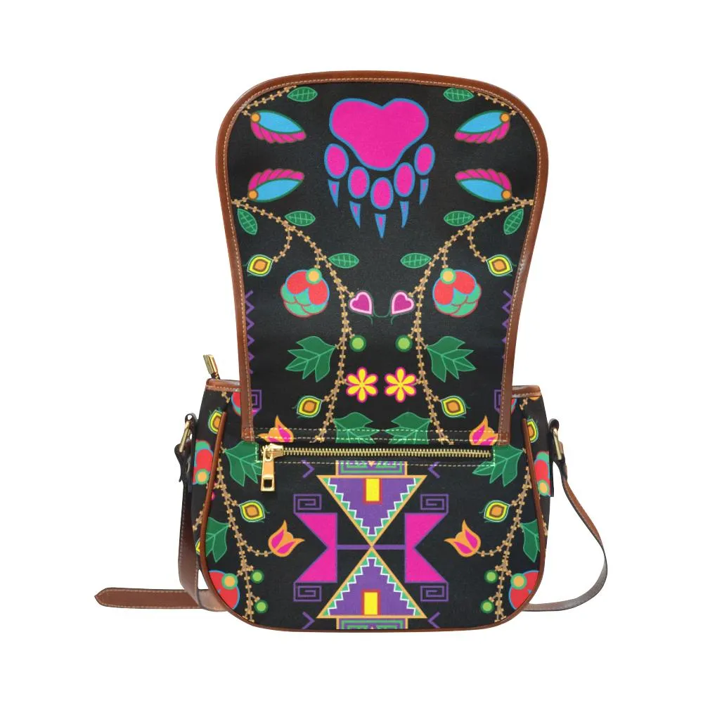 Geometric Floral Fall - Black Saddle Bag/Small