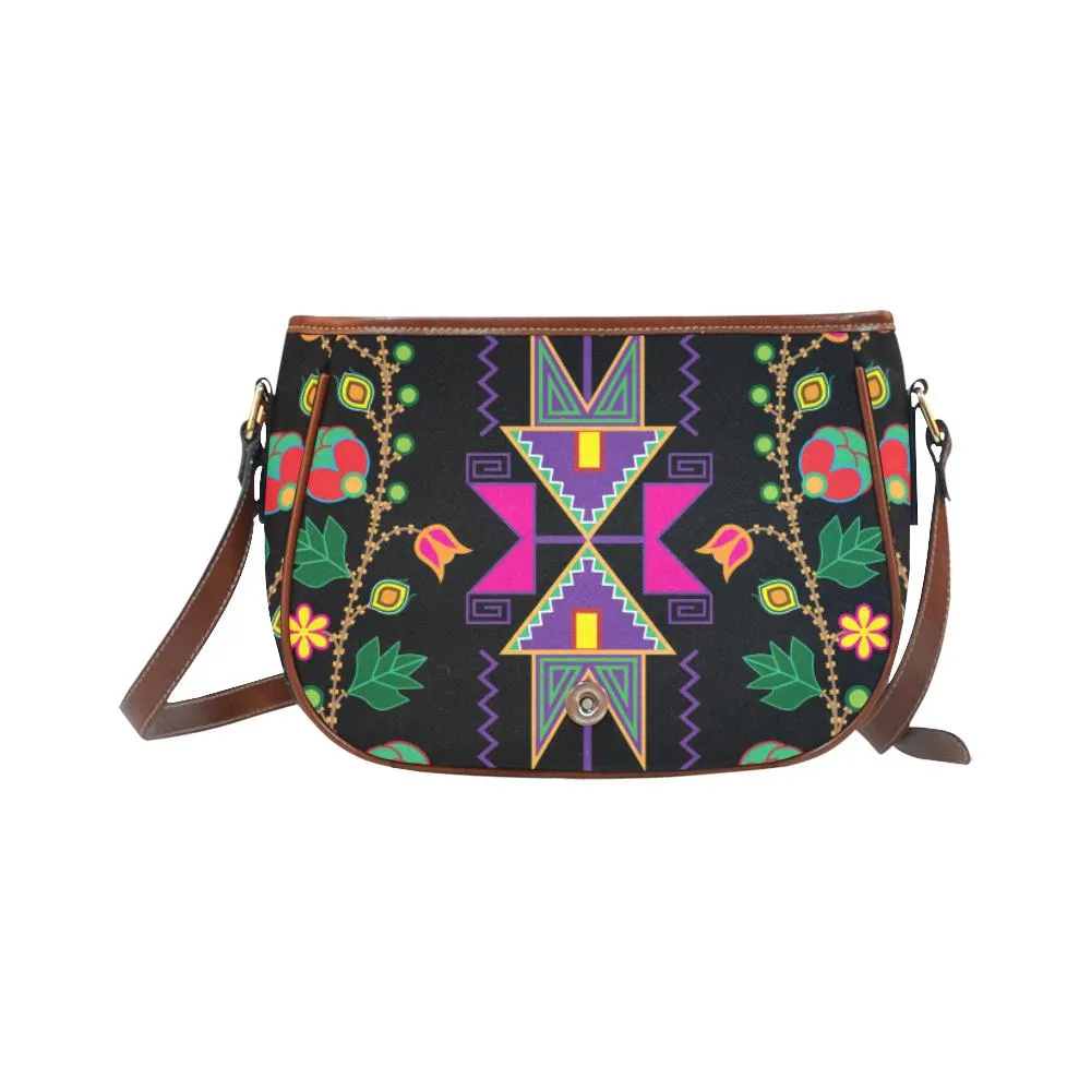 Geometric Floral Fall - Black Saddle Bag/Small