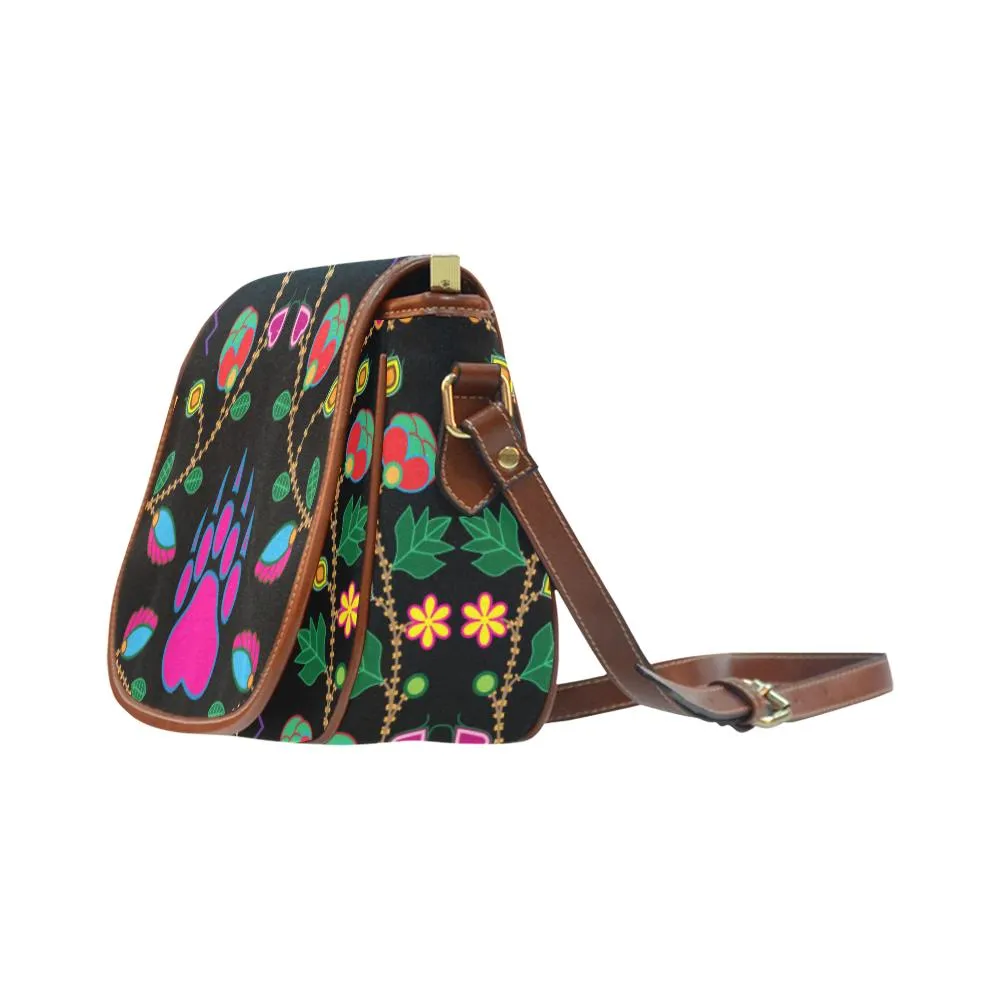 Geometric Floral Fall - Black Saddle Bag/Small
