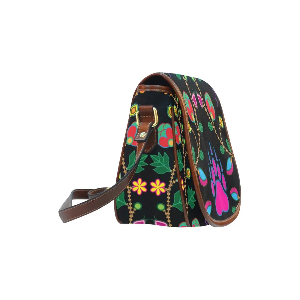 Geometric Floral Fall - Black Saddle Bag/Small