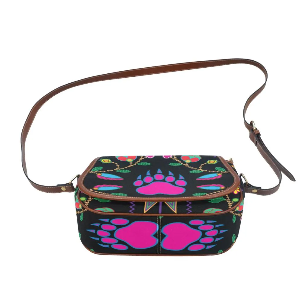 Geometric Floral Fall - Black Saddle Bag/Small