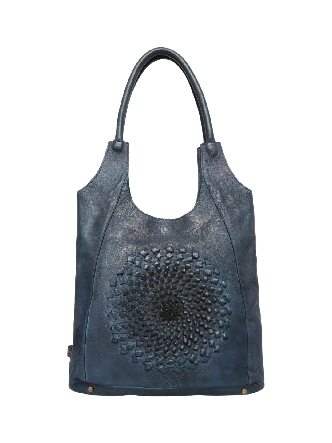 Glory: Top Handle Navy Blue Tote With 3D Ombre Flower