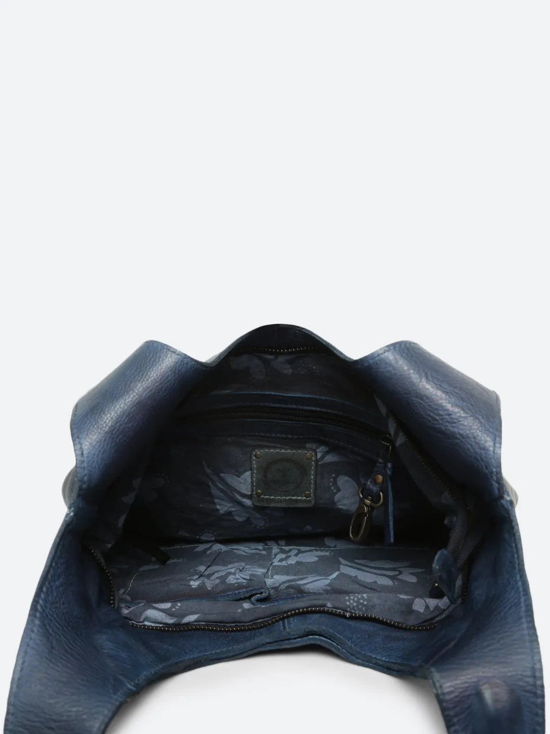 Glory: Top Handle Navy Blue Tote With 3D Ombre Flower