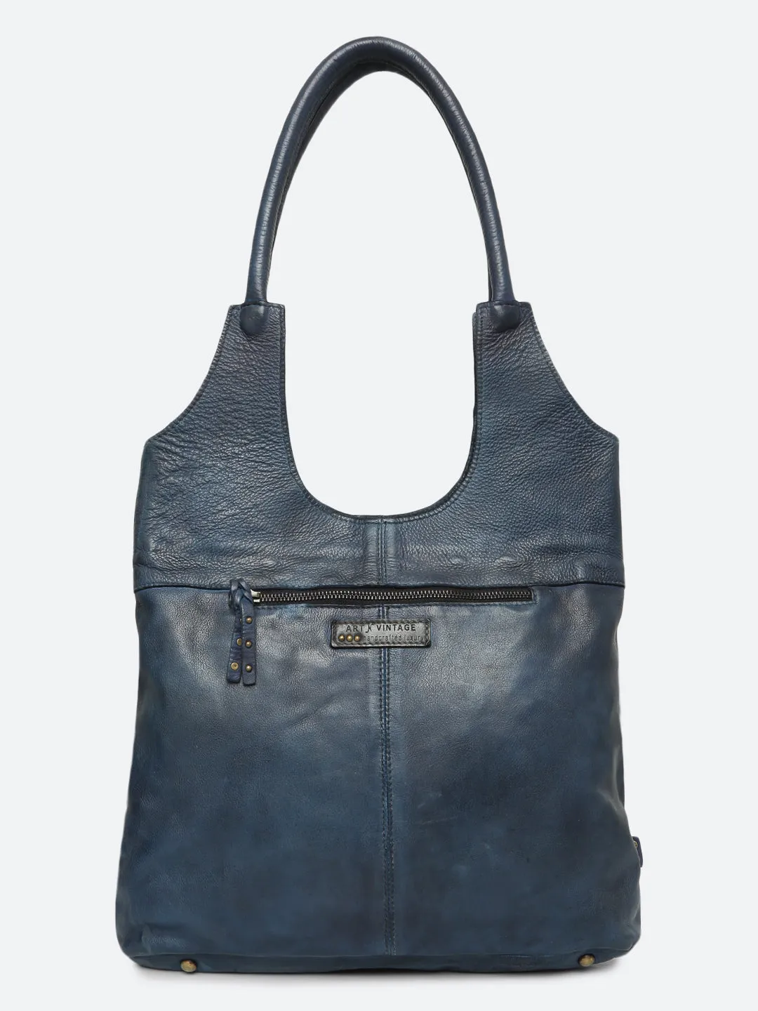 Glory: Top Handle Navy Blue Tote With 3D Ombre Flower