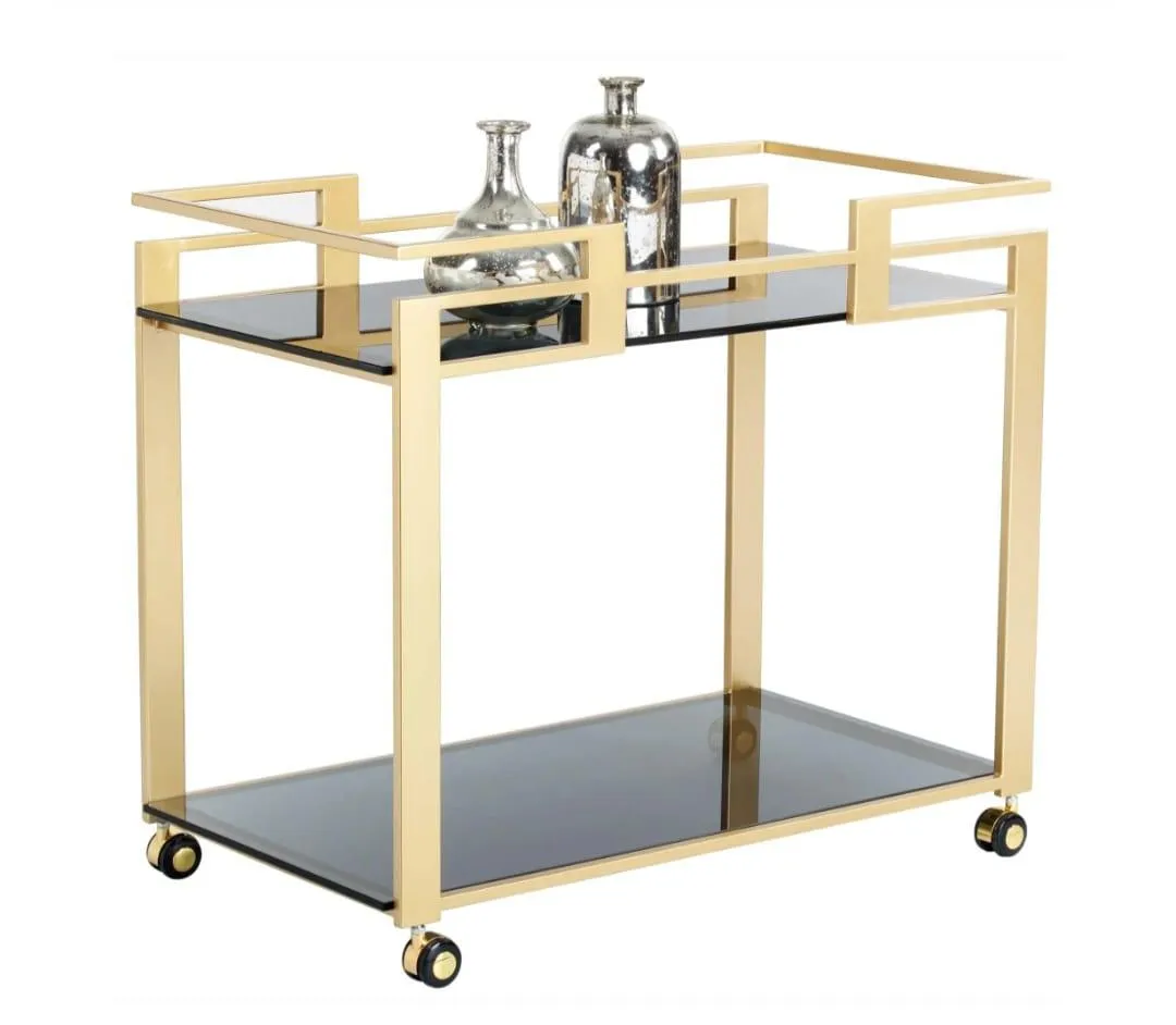 Golden Rectangle Serving Trolley with Glass Shelves