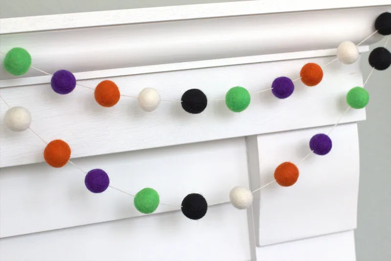 Halloween Felt Ball Garland- Black, Orange, Green, Purple
