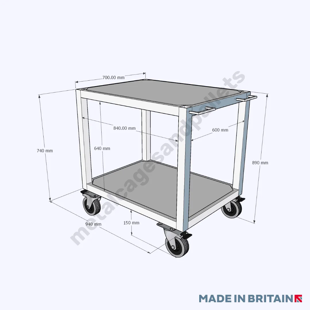 Heavy Duty Industrial 2 Tier Table Trolley With 750-1000KG SWL