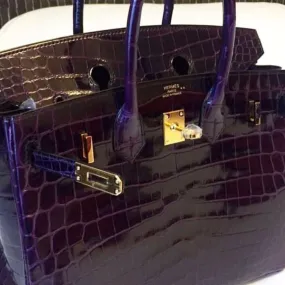 Hermès Birkin 25 Aubergine Crocodile Niloticus Lisse Gold Hardware GHW