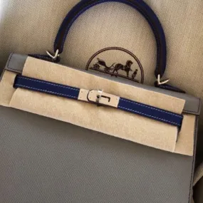 Hermès Kelly HSS 25 Gris Mouette/Bleu Electrique Sellier Epsom Palladium Hardware PHW