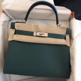 Hermès Kelly Limited Edition 28 Malachite Au pas Togo Palladium Hardware PHW