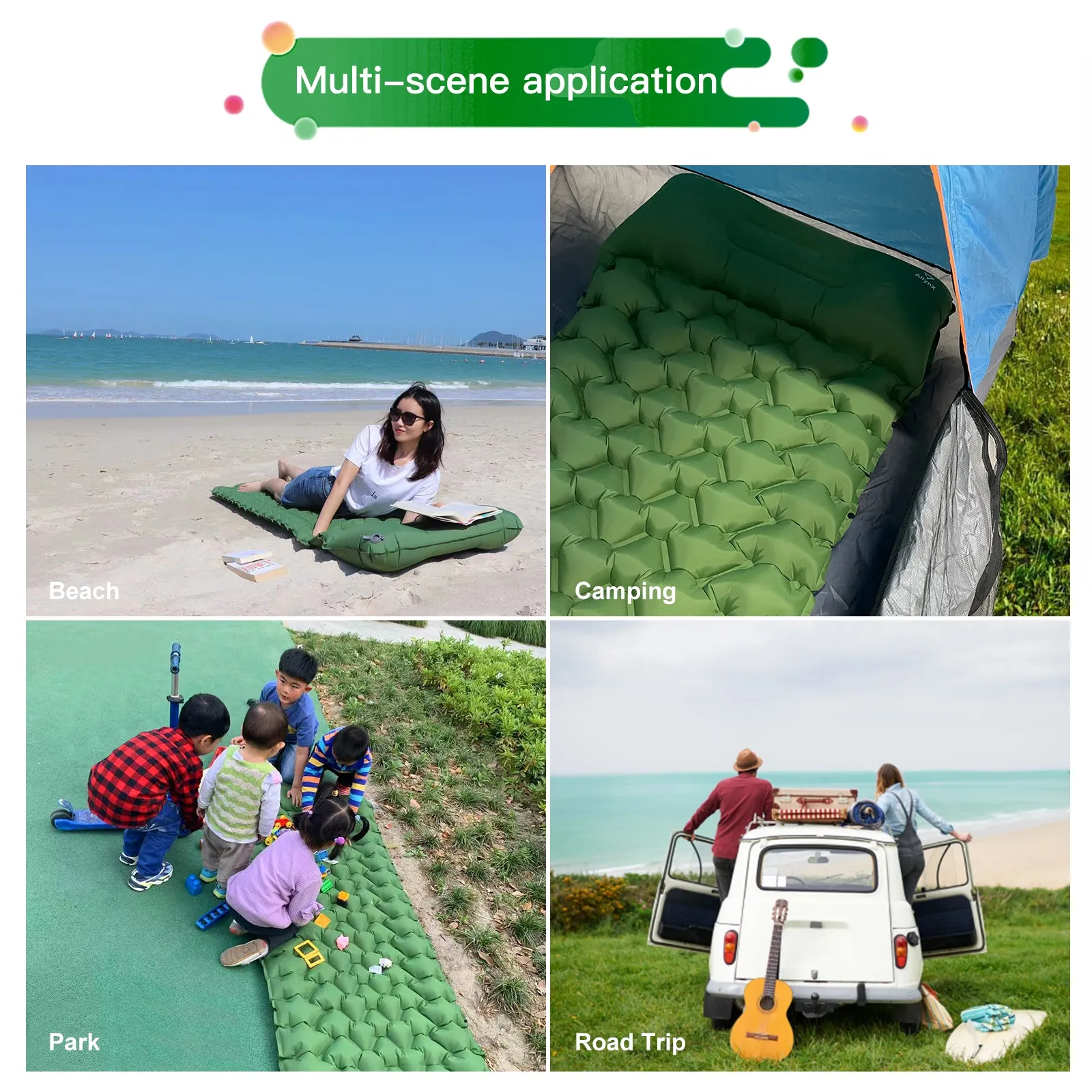 Inflating Sleeping Pad with Built-in Pump Green