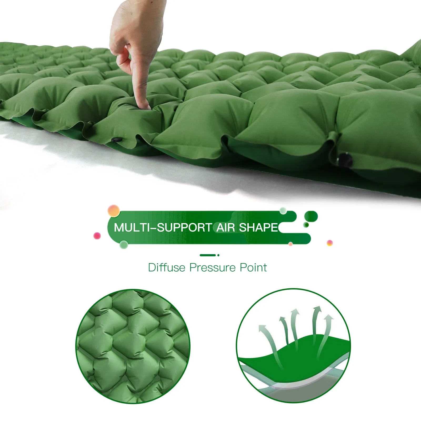 Inflating Sleeping Pad with Built-in Pump Green