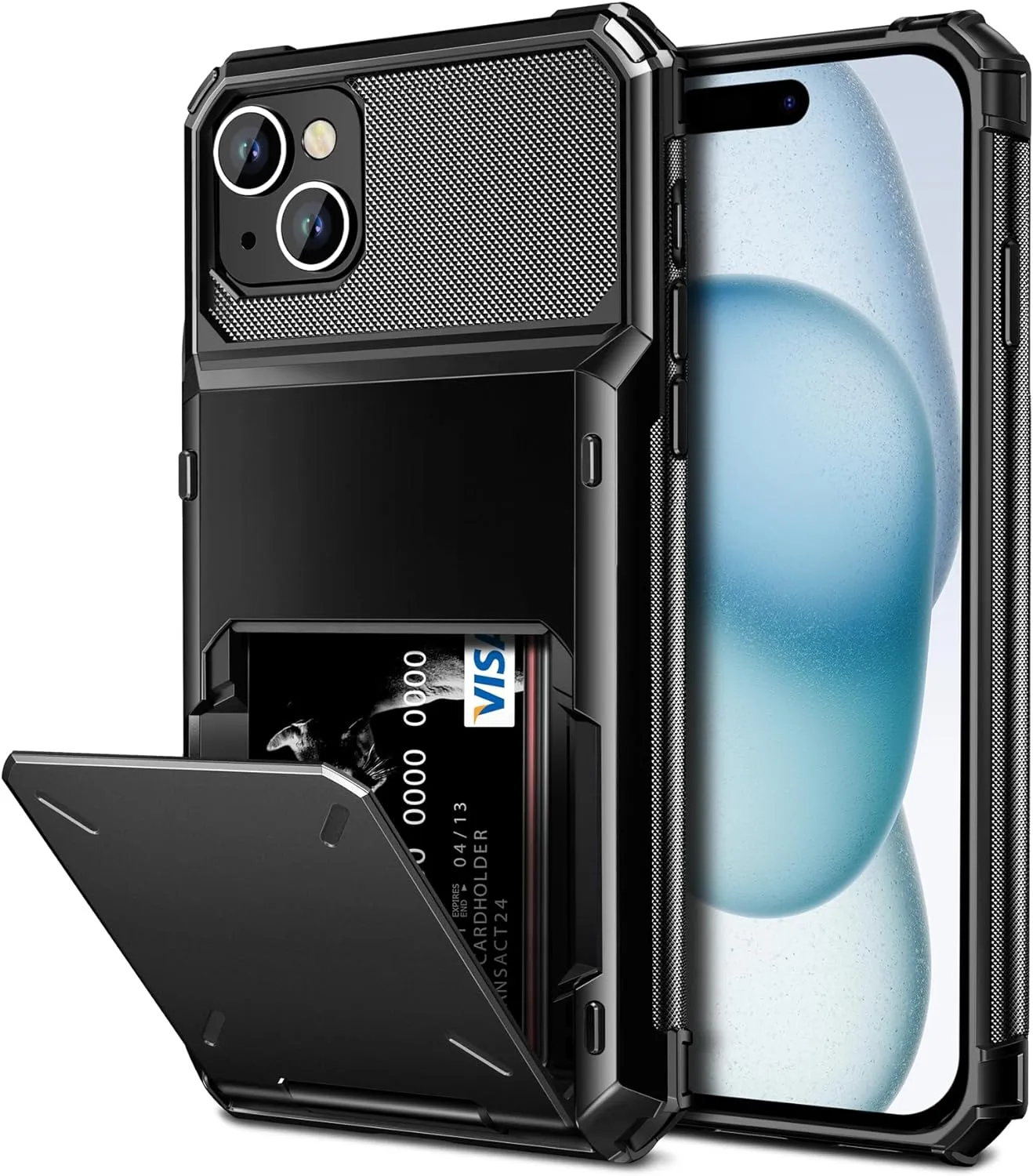 iPhone 15 Case Card Holder 4-Card Dual Layer Heavy Duty Shockproof Wallet Case