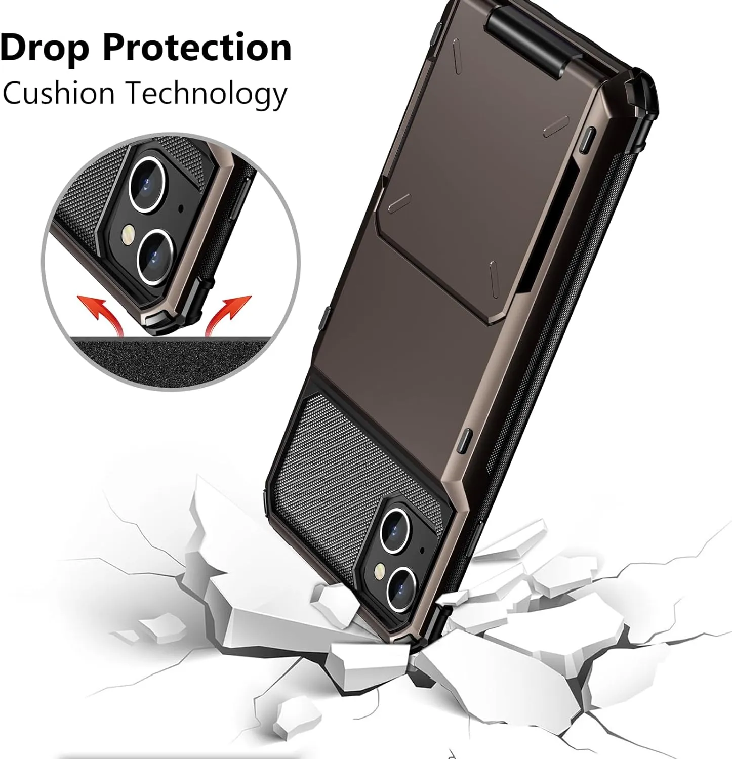 iPhone 15 Case Card Holder 4-Card Dual Layer Heavy Duty Shockproof Wallet Case