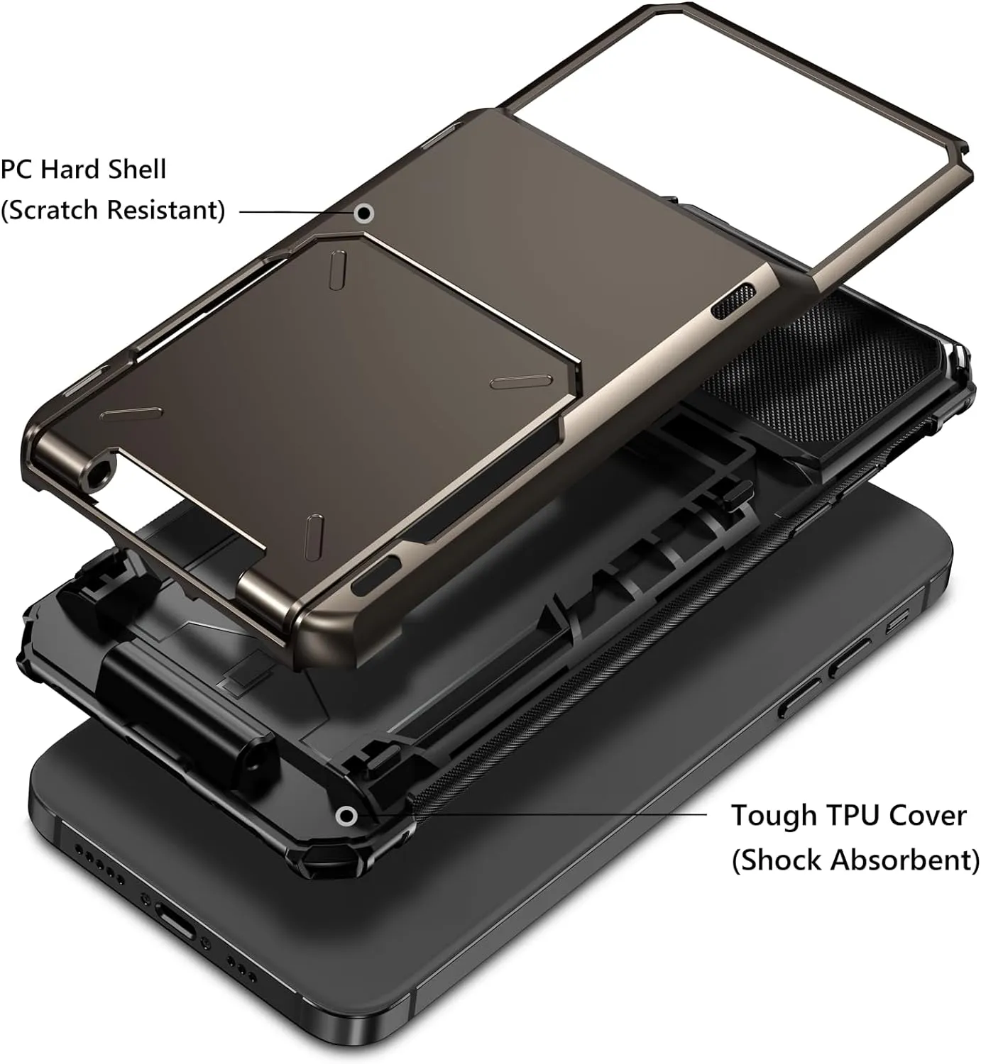 iPhone 15 Case Card Holder 4-Card Dual Layer Heavy Duty Shockproof Wallet Case