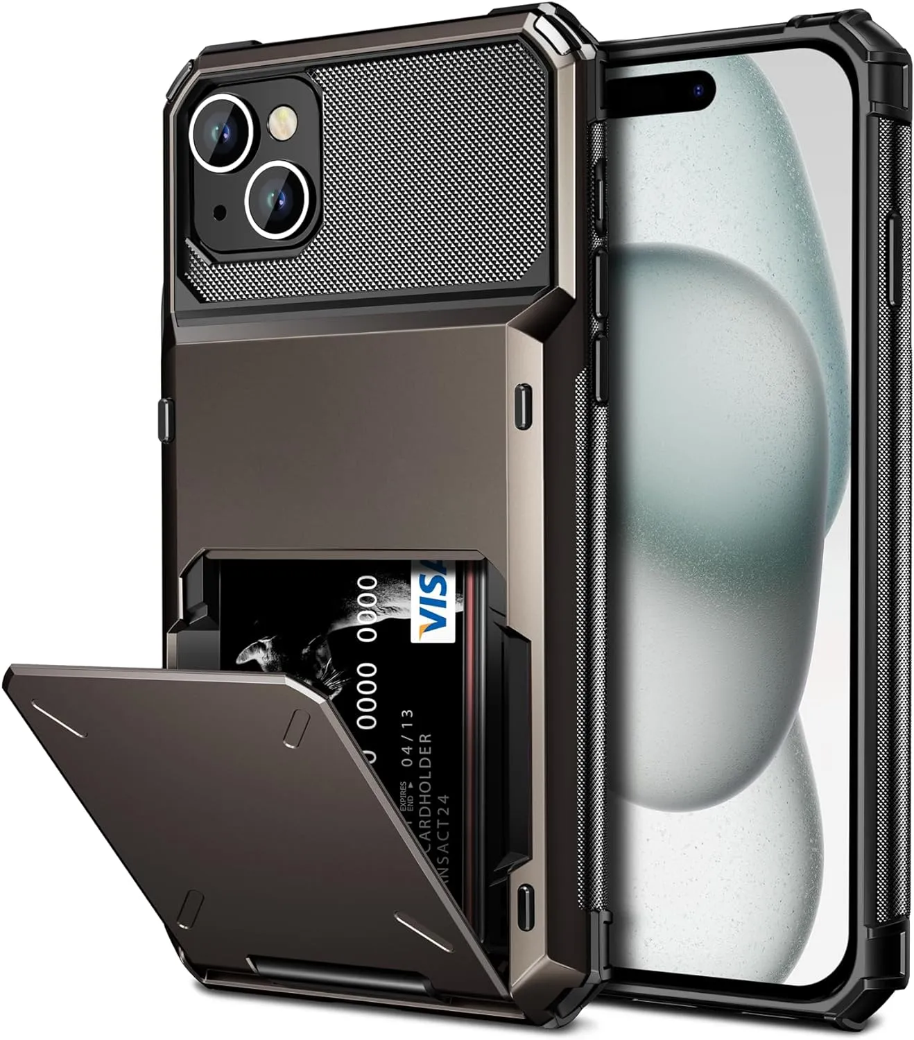 iPhone 15 Case Card Holder 4-Card Dual Layer Heavy Duty Shockproof Wallet Case