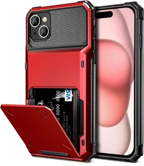 iPhone 15 Case Card Holder 4-Card Dual Layer Heavy Duty Shockproof Wallet Case