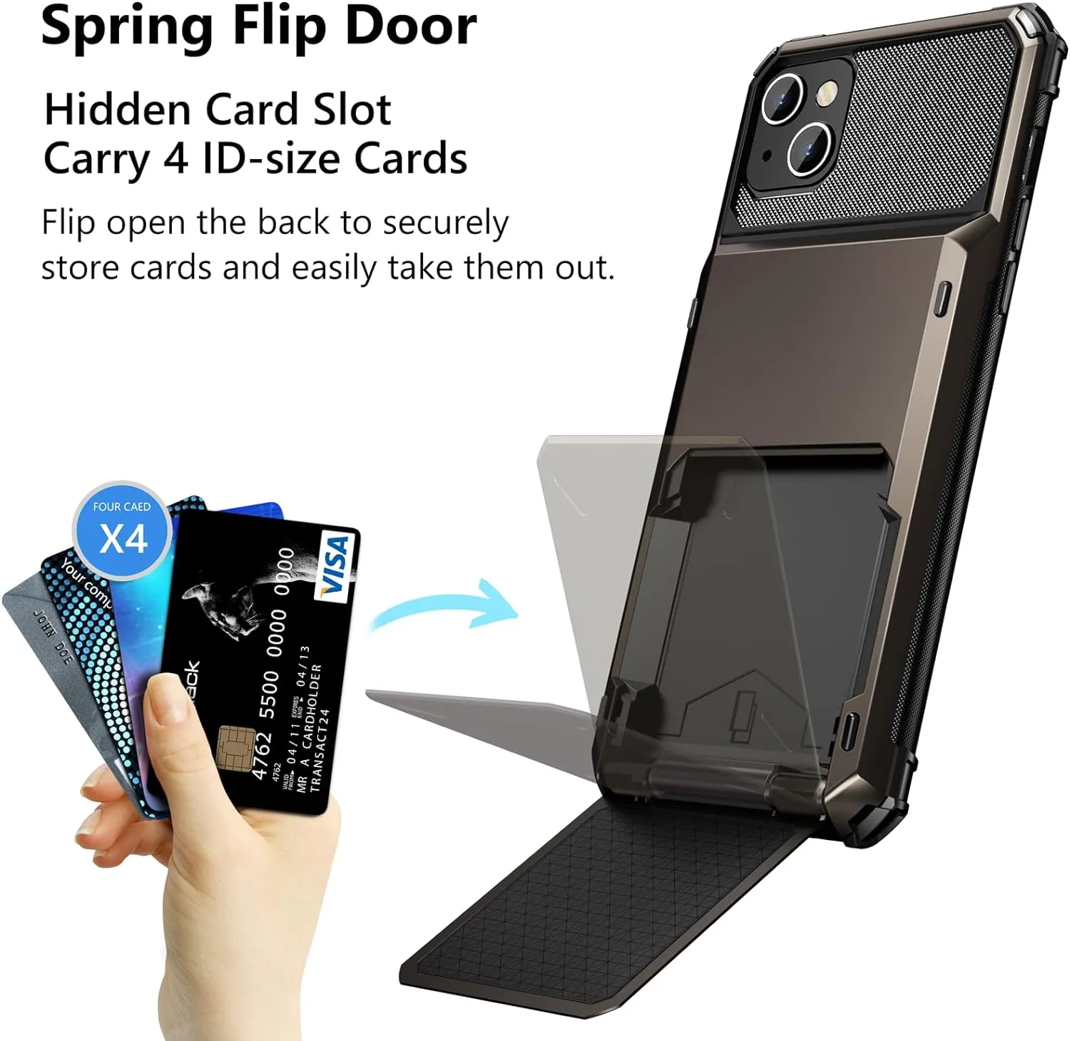iPhone 15 Case Card Holder 4-Card Dual Layer Heavy Duty Shockproof Wallet Case