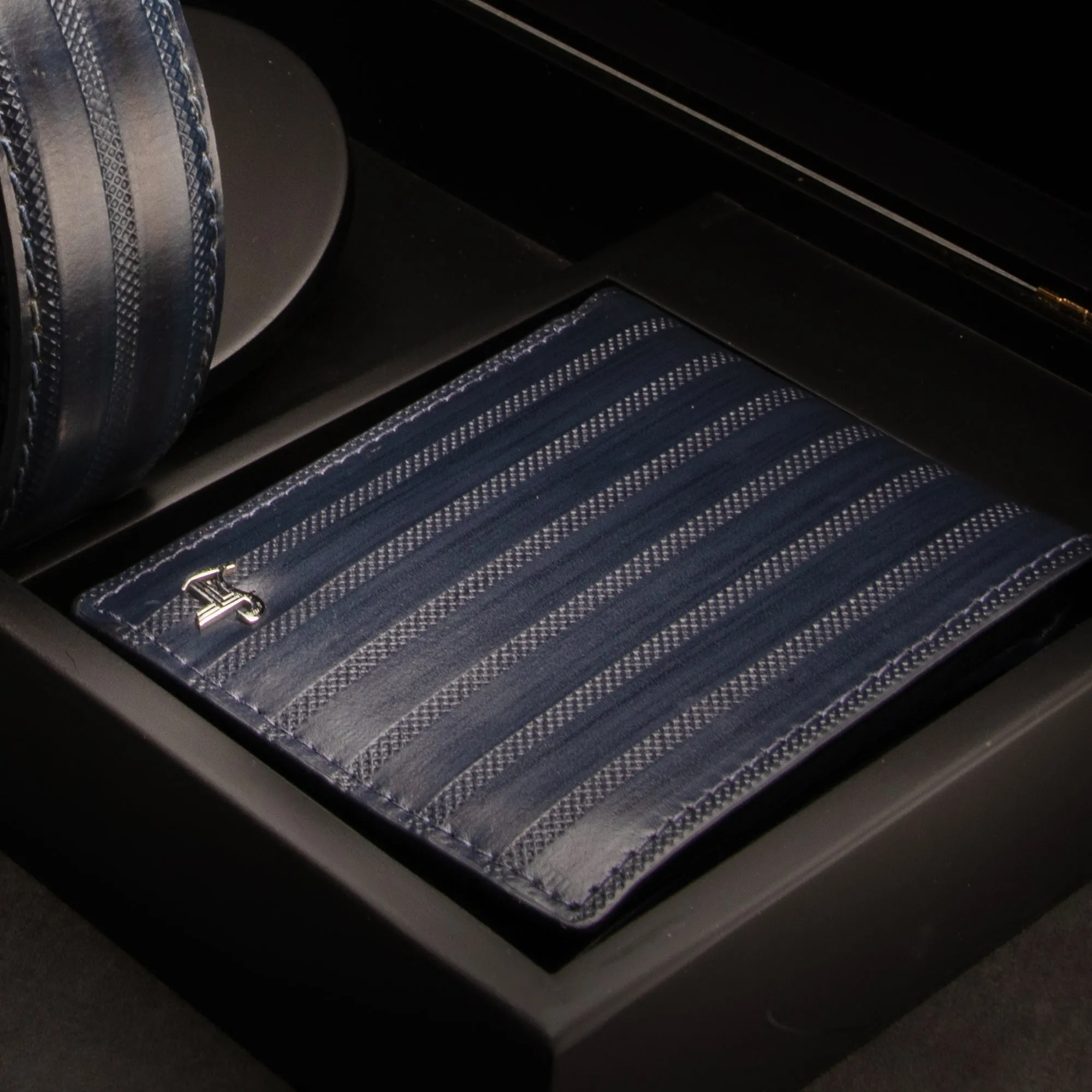 Italian VT Stripe | Genuine Leather Wallet and Belt Gift Set | Wallet and Belt Combo | Plus Size Mens Belts | Colour: Blue