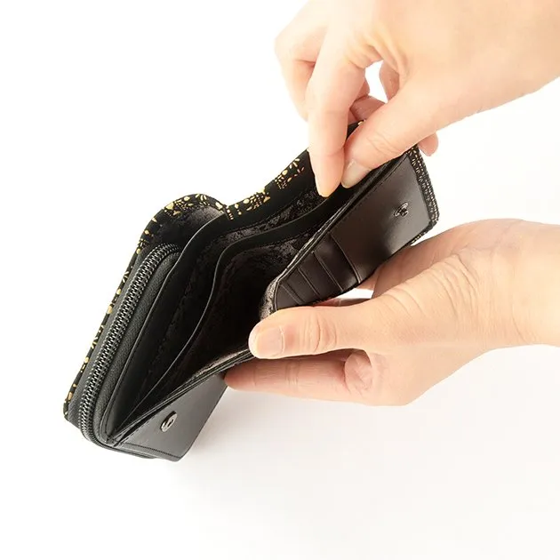 Koshu Inden Japanese Deerskin Leather with Urushi (Japanese Lacquer) Fold Wallet - Egyptian Pattern / Gray-Black - ,  Made in Japan,  Japanese Leather Wallet