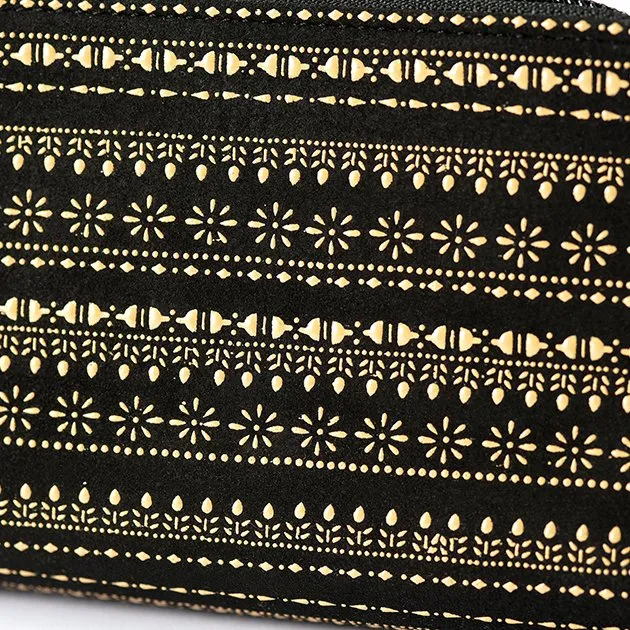 Koshu Inden Japanese Deerskin Leather with Urushi (Japanese Lacquer) Fold Wallet - Egyptian Pattern / Gray-Black - ,  Made in Japan,  Japanese Leather Wallet