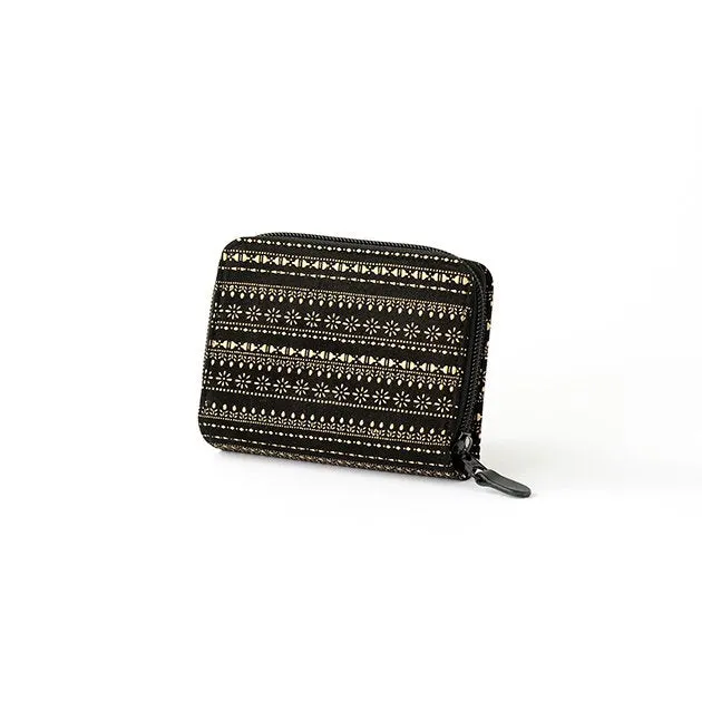 Koshu Inden Japanese Deerskin Leather with Urushi (Japanese Lacquer) Fold Wallet - Egyptian Pattern / Gray-Black - ,  Made in Japan,  Japanese Leather Wallet