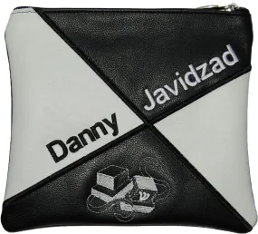 Leather Tallis &amp; Tefillin Bag four pieces of leather an X cut embroidery 555F-BK