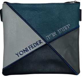 Leather Tallis &amp; Tefillin Bag four pieces of leather an X cut embroidery 555F-NV