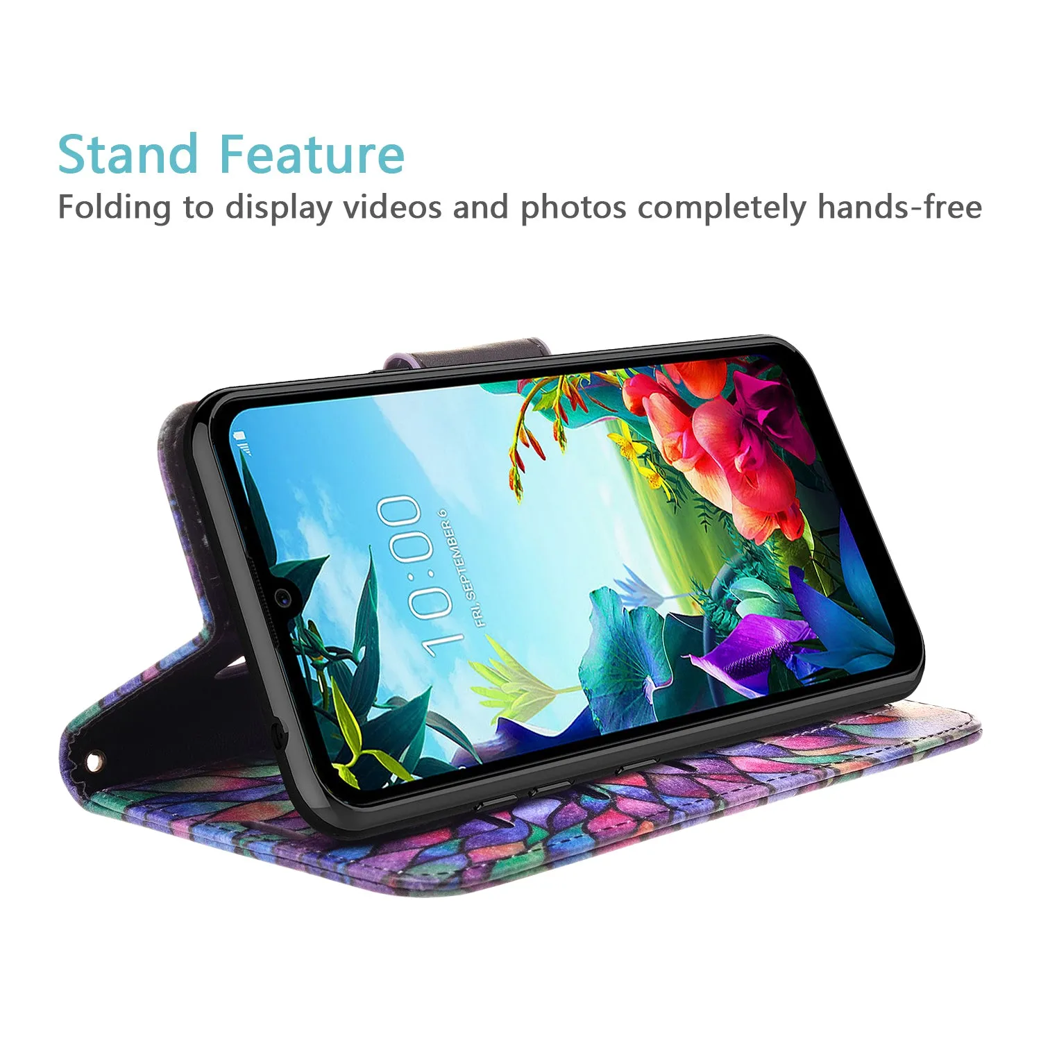 LG Stylo 6 Case, Stylo 6 Wallet Case, Wrist Strap Pu Leather Wallet Case [Kickstand] with ID & Credit Card Slots - Rainbow Flower