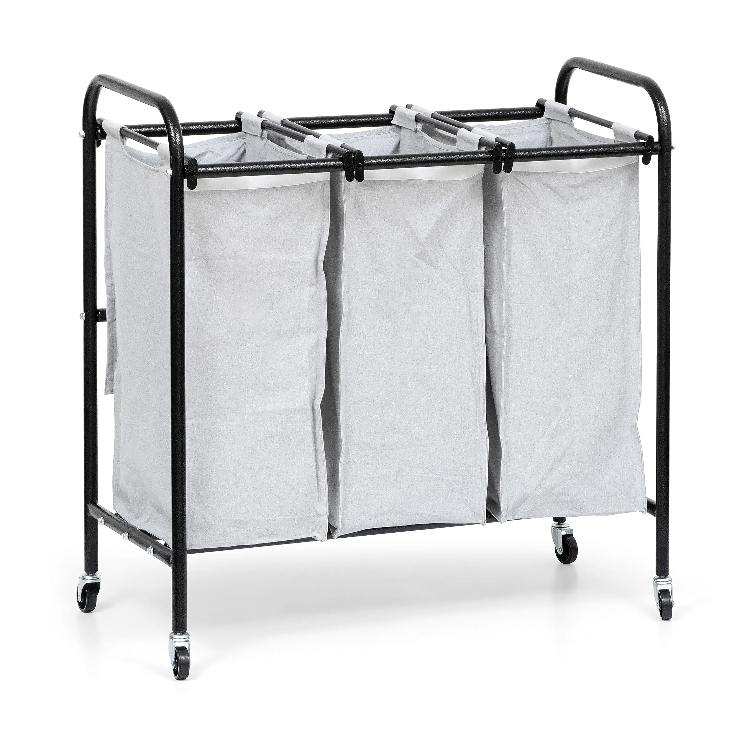 Livzing Metal Laundry Sorter 3 Section Cart With Rotating Wheels-Laundry Trolley Cart With Removable Laundry Bags-3 Compartment Laundry Divider Organizer&Laundry Basket Trolley For Bedroom, Home-Grey