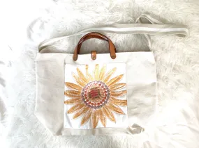 Lovet Embroidered Sunshine Tote with Leather Straps