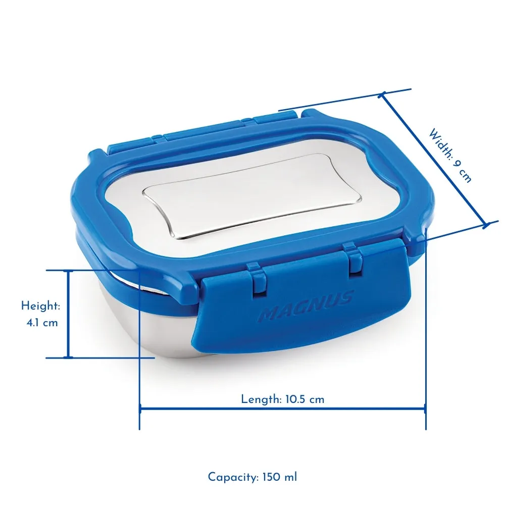 Magnus Bolt Deluxe Stainless Steel Lunchbox for Office & School, Leak-Proof Tiffin with Stainless Steel Lid, Air-Tight Food Storage, Compact 150ml Lunch Box for Kids, Lunch Boxes for Office Men