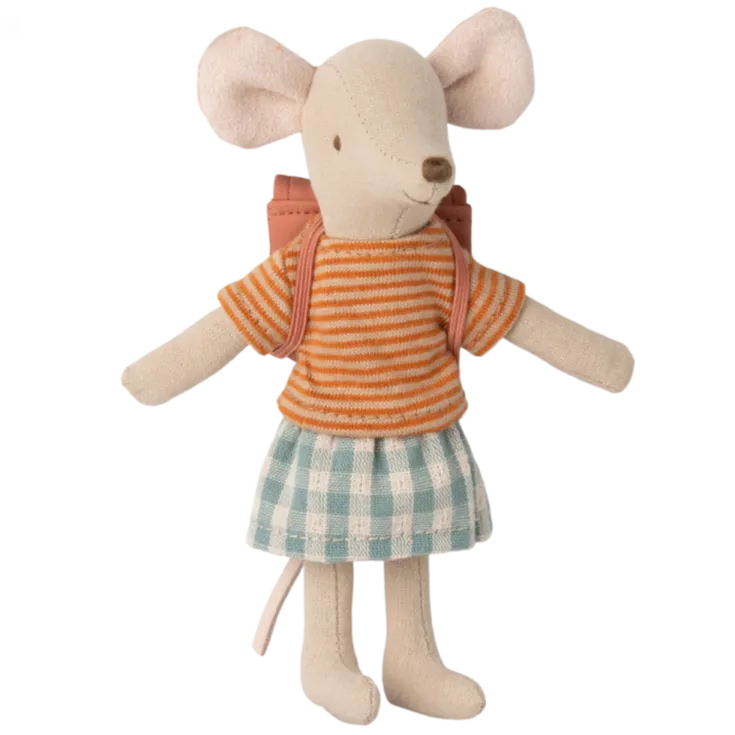 Maileg Tricycle Mouse, Big Sister with Bag - Old Rose
