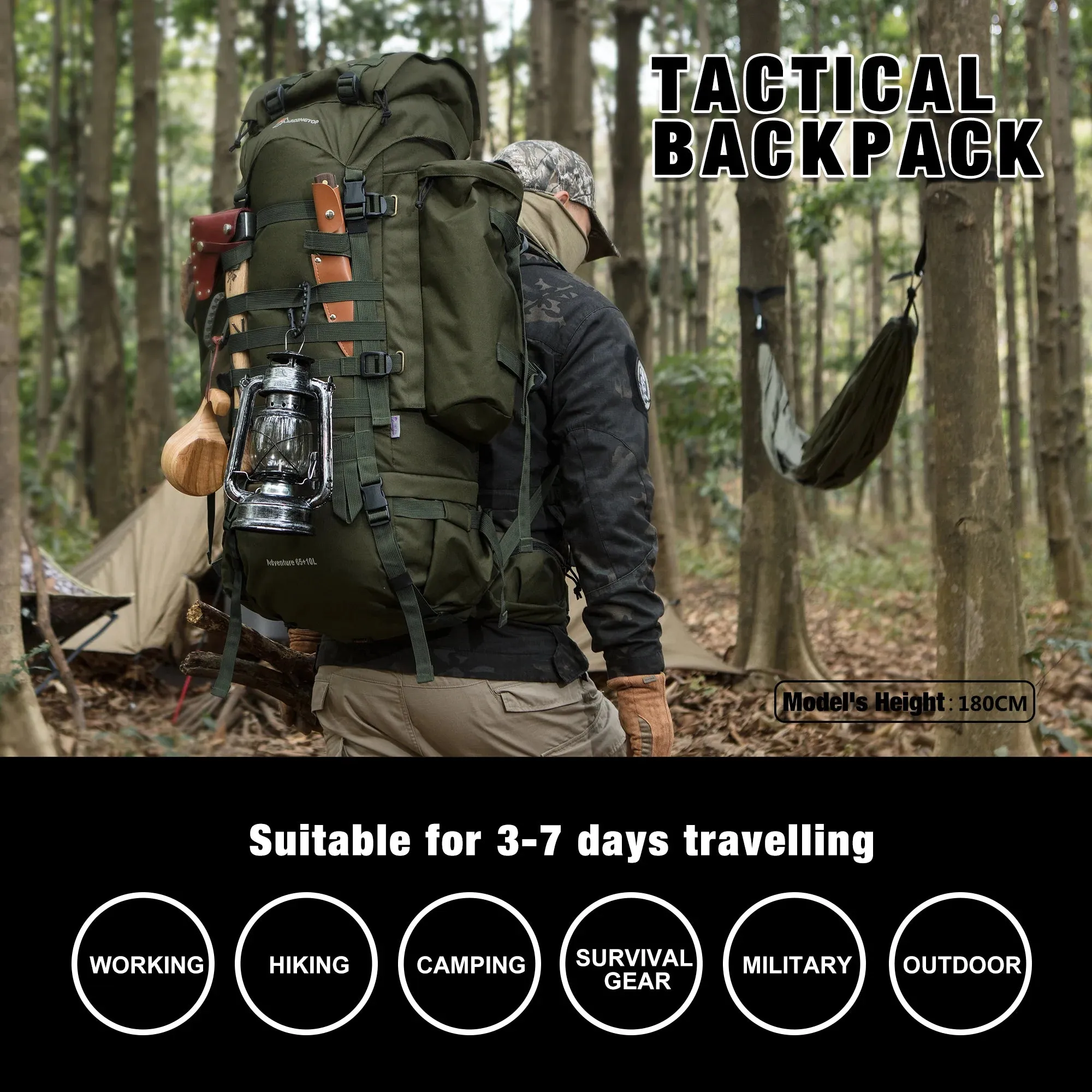 Mardingtop 65 10L Molle Tactical Internal Frame Backpacks with Rain Cover