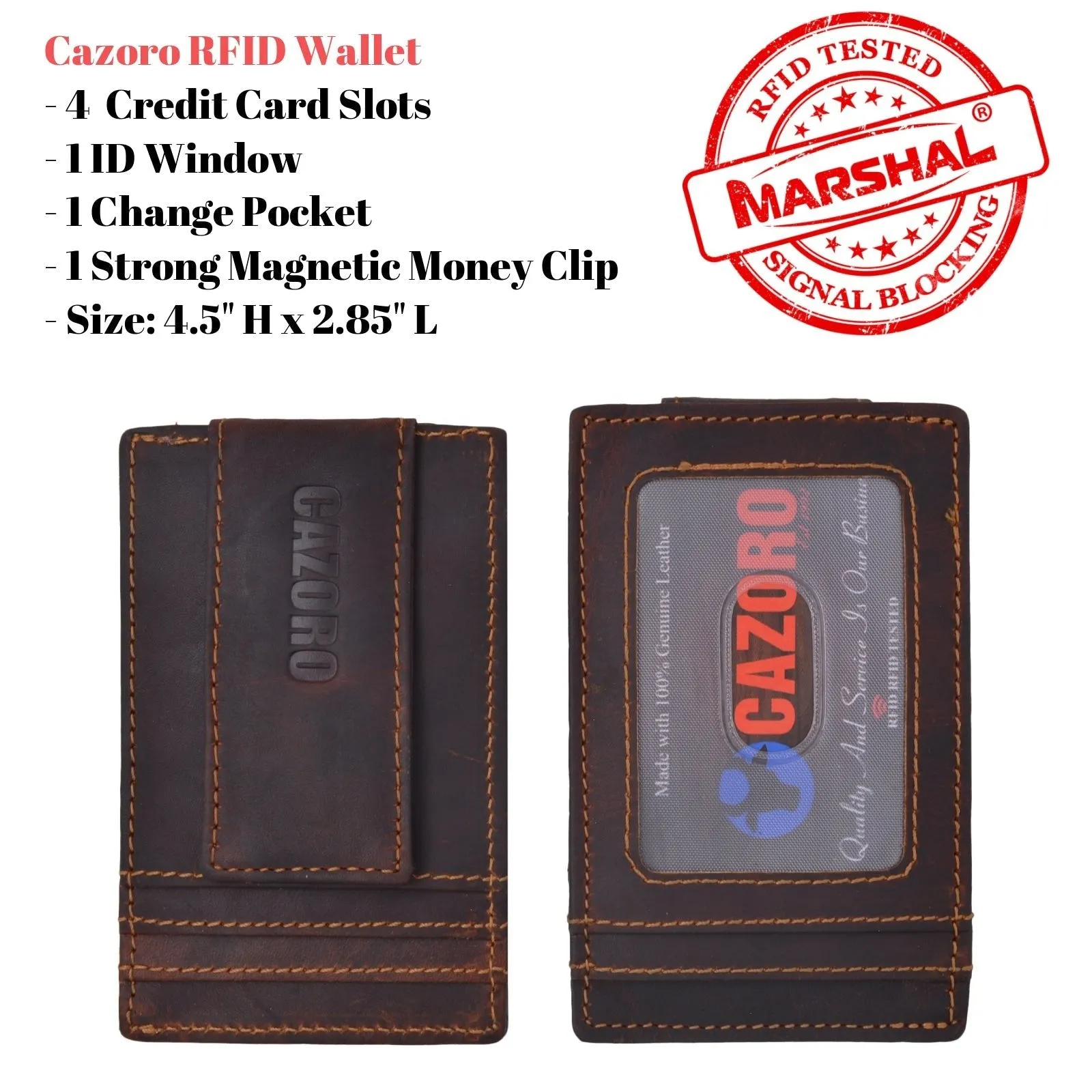 Men's Vintage RFID Blocking Magnetic Money Clip Leather Slim Wallet Card Holder