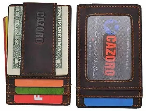Men's Vintage RFID Blocking Magnetic Money Clip Leather Slim Wallet Card Holder