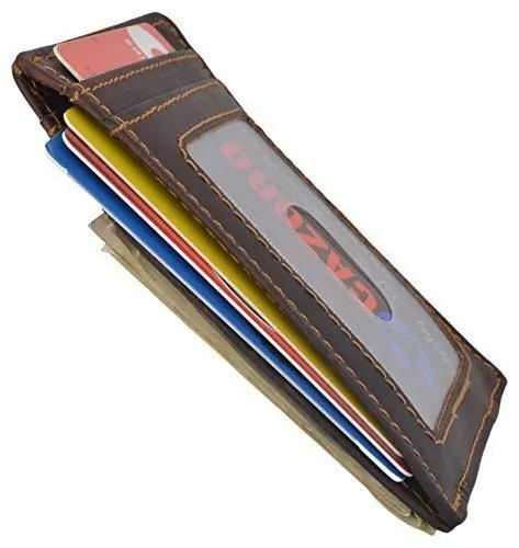 Men's Vintage RFID Blocking Magnetic Money Clip Leather Slim Wallet Card Holder