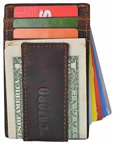 Men's Vintage RFID Blocking Magnetic Money Clip Leather Slim Wallet Card Holder