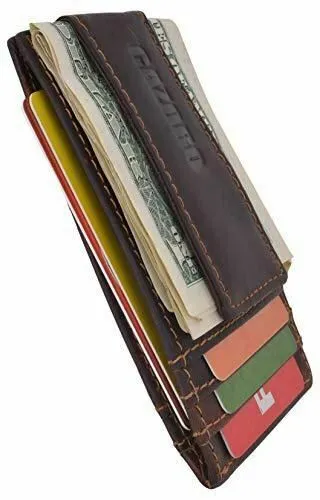 Men's Vintage RFID Blocking Magnetic Money Clip Leather Slim Wallet Card Holder