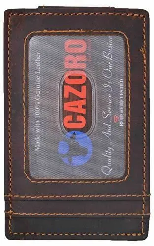 Men's Vintage RFID Blocking Magnetic Money Clip Leather Slim Wallet Card Holder