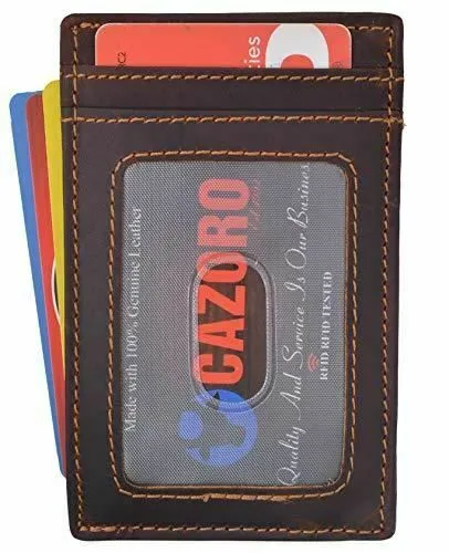Men's Vintage RFID Blocking Magnetic Money Clip Leather Slim Wallet Card Holder