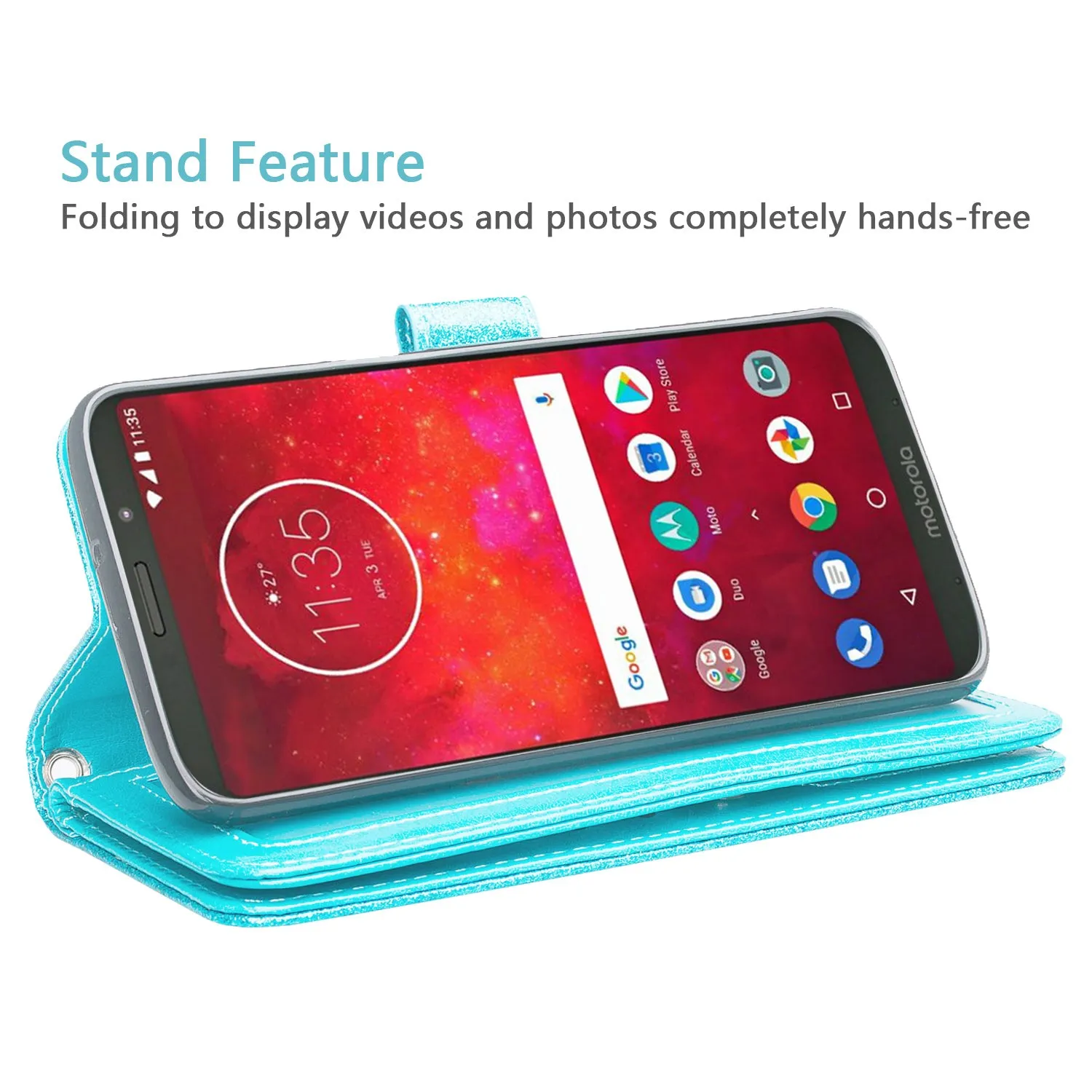 Motorola Moto Z3 Play Case, [Wrist Strap] Glitter Faux Leather Flip [Kickstand Feature] Protective Wallet Case Cover Clutch - Teal