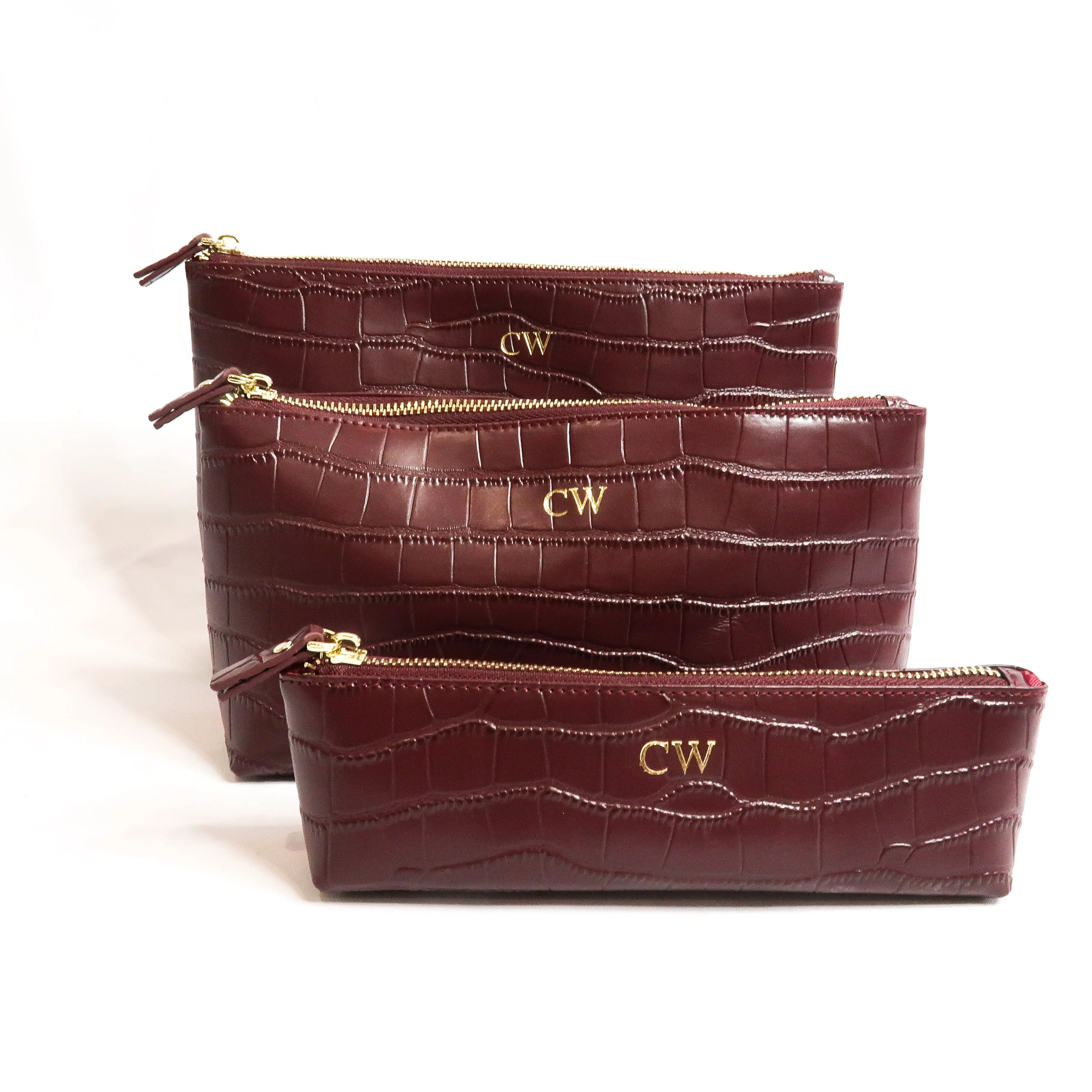 Munich Medium Pouch | Burgundy Croc