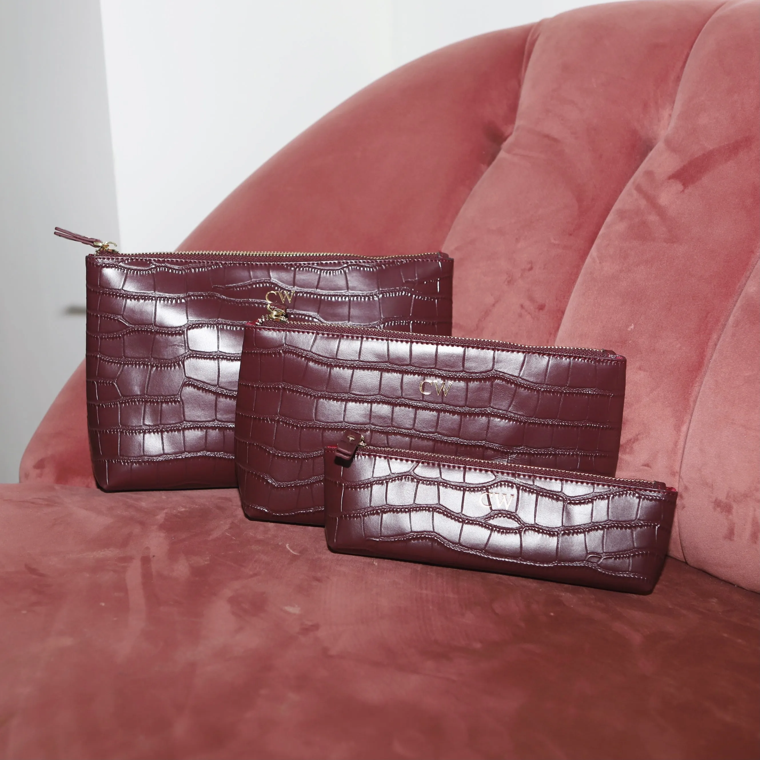 Munich Medium Pouch | Burgundy Croc