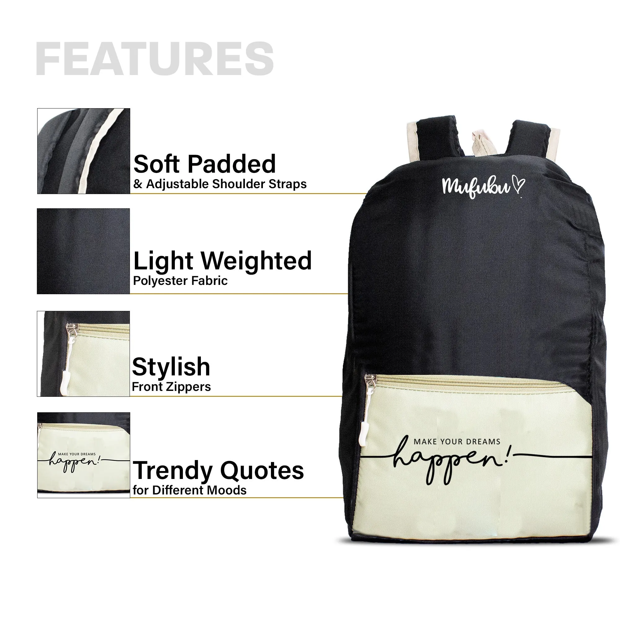 Nano Backpack 15 Ltr Make Your Dream Happen Black   Pistachio