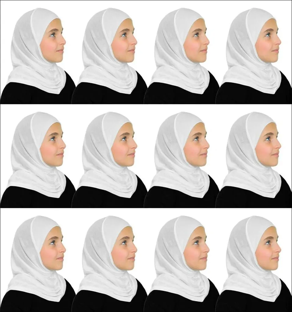 NEW  : GIRL'S ONE  piece Cotton Hijab ALL WHITE back to School uniform Hijabs MADE IN TURKEY