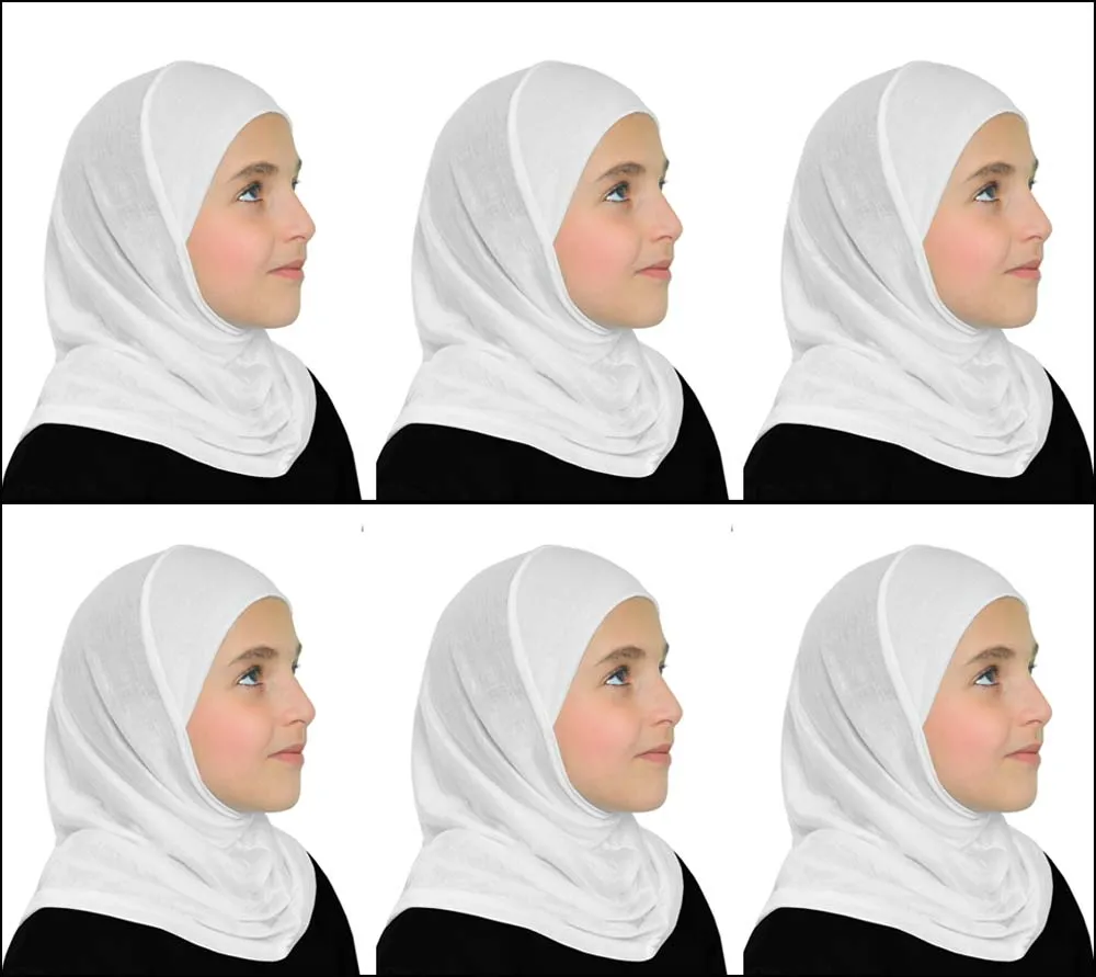 NEW  : GIRL'S ONE  piece Cotton Hijab ALL WHITE back to School uniform Hijabs MADE IN TURKEY